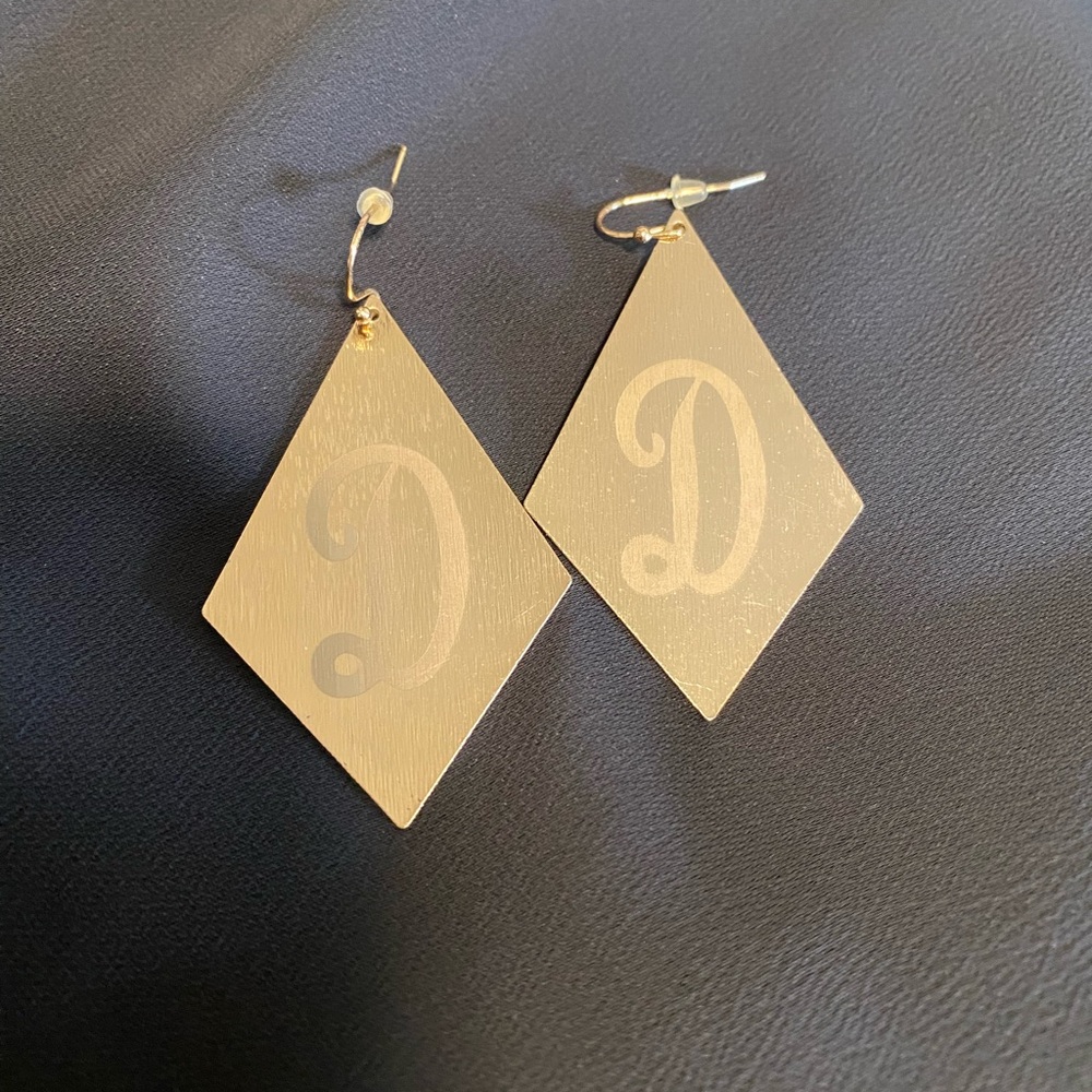 Gold Diamond-Shaped Earrings with Initials